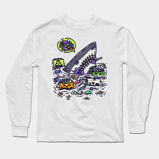 Halloween Candy Destruction Shark Long Sleeve T-Shirt by nickv47